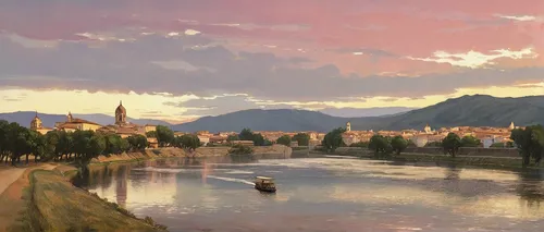 Describe a peaceful evening by the river in Zamorano.,arno river,river landscape,salzburg,riverside,salzach,limmat,oberlo,moselle river,florence,heidelberg,river view,summer evening,trento,riva del ga