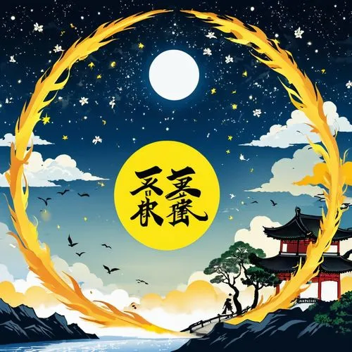 mid-autumn festival,taoism,imagawa,moon and star background,tanabata,taoist,jinchuan,chuseok,fengwu,wuzhong,yuanzhong,qingxi,maoyuan,wuhai,pangu,hiroshige,yuzhong,shidao,amaterasu,jiaozuo,Illustration,Black and White,Black and White 33