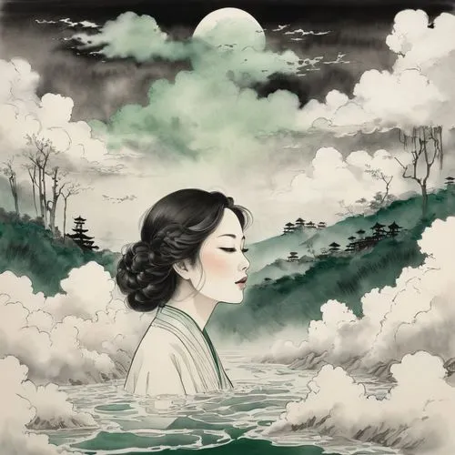 ugetsu,ukiyoe,sakimoto,guqin,maiko,shunju,Illustration,Paper based,Paper Based 30