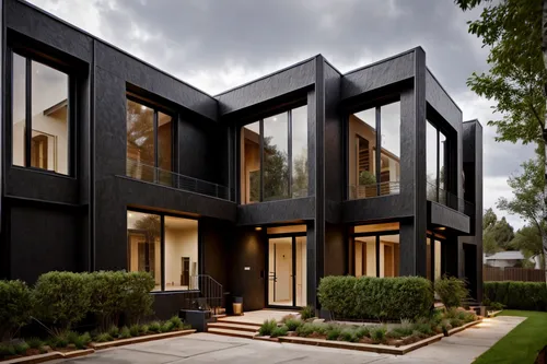 BLACK THEME, BLACK EXTERIOR WALLS, ALL BLACK FACADE,modern architecture,cubic house,cube house,modern house,frame house,black cut glass,timber house,house shape,contemporary,modern style,landscape des