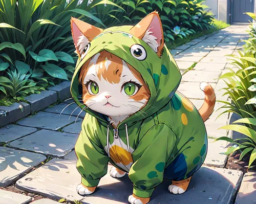 calico cat,bulbasaur,street cat,hoodie,cat child,little cat,young cat,parka,cat sparrow,stray cat,cute cat,tracksuit,rain suit,calico,cartoon cat,rex cat,ginger cat,pet,cat,cat vector,Anime,Anime,Realistic