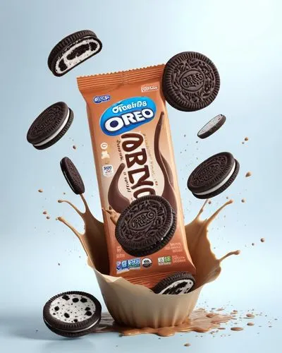 some oreos are falling into chocolate milk with the milk pouring out,oreo,oremans,nabisco,orio,orebody,oresharski