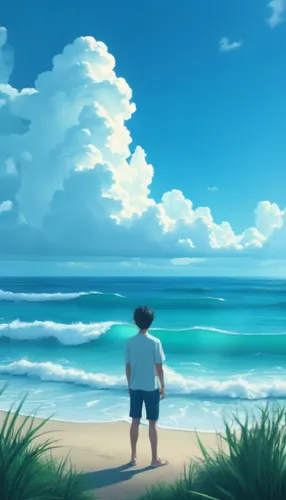 ocean background,hosoda,summer background,ocean,studio ghibli,the endless sea