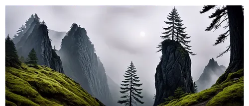 cypresses,coniferous forest,spruce forest,larch forests,fir forest,forest background,landscape background,forests,nature background,fractal environment,virtual landscape,mountainous landscape,forest landscape,mountain landscape,mountain scene,the forests,mountain slope,spruce trees,terrain,forestland,Illustration,Realistic Fantasy,Realistic Fantasy 31