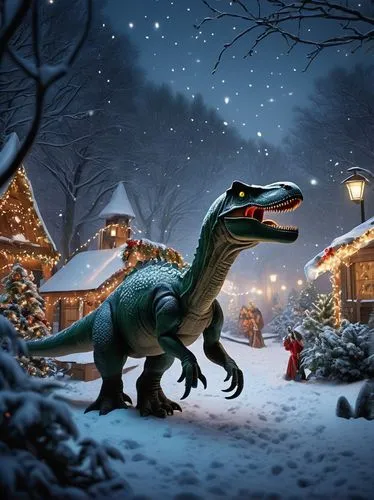 landmannahellir,velociraptor,christmas scene,raptor,christmasbackground,digital compositing,christmas landscape,tree-rex,christmas background,fantasy picture,christmas movie,christmas wallpaper,trex,t rex,christmas snowy background,christmas animals,winter animals,dinosaruio,cold blooded animals,nordic christmas,Conceptual Art,Sci-Fi,Sci-Fi 05