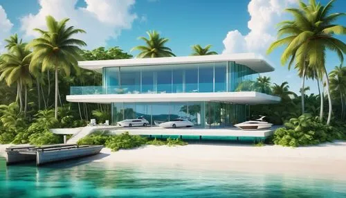 tropical house,dreamhouse,house by the water,beach house,luxury property,pool house,holiday villa,luxury home,beachfront,beachhouse,modern house,aqua studio,floating island,dunes house,oceanfront,paradisus,tropical island,houseboat,3d rendering,floating islands,Conceptual Art,Sci-Fi,Sci-Fi 08