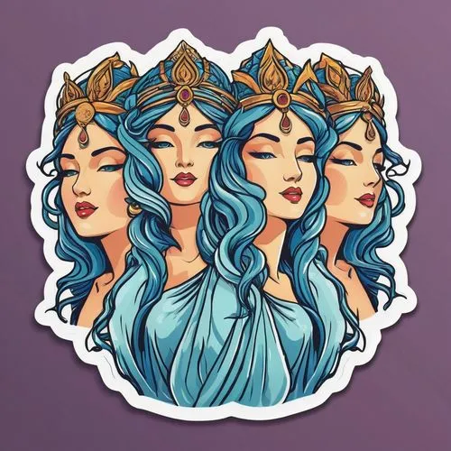 mermaid vectors,countesses,reinas,set of cosmetics icons,maenads,tridents,pleiades,crown icons,empresses,priestesses,naiads,diadems,zodiac sign libra,rhinemaidens,oracles,amphitrite,sirens,margairaz,crowns,margaery,Unique,Design,Sticker