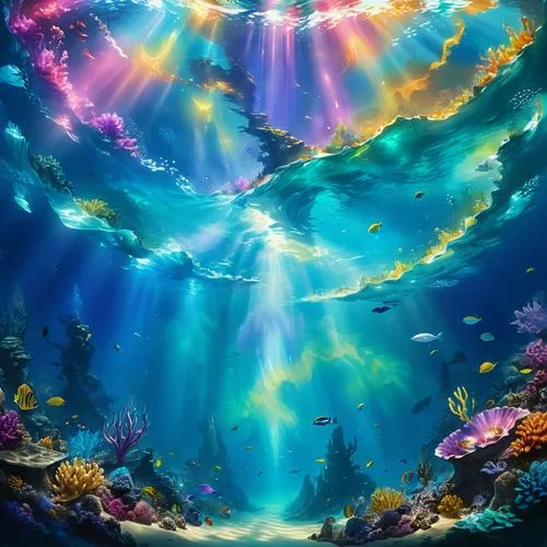 underwater background,underwater oasis,underwater landscape,colorful water,oceanica,aquarium,underwater world,ocean underwater,seaquarium,ocean background,under the sea,coral reef,fairy world,mermaid background,ocean paradise,under water,oceana,rays,under the water,beautiful wallpaper,Illustration,Realistic Fantasy,Realistic Fantasy 20