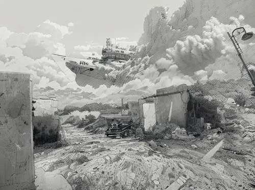 demolition,quarry,destroyed city,rubble,excavation,valley of death,stone quarry,post-apocalyptic landscape,gunkanjima,lost in war,the valley of death,verdun,salt harvesting,demolition work,wasteland,ruin,destroyed area,warsaw uprising,barren,second world war,Art sketch,Art sketch,Concept