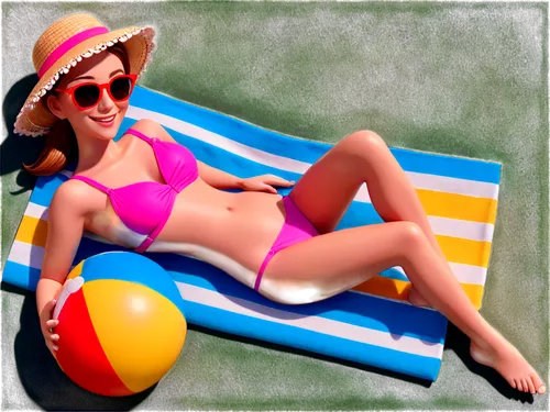 derivable,holidaymaker,summer background,summer icons,sunbather,beachgoer,beach background,deckchair,sunbathe,summer items,deck chair,beachcomber,edit icon,lounger,beach chair,candy island girl,sun hat,summer clip art,beachwear,retro girl,Unique,3D,3D Character