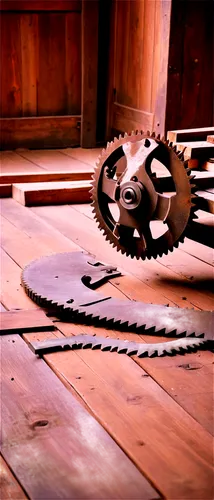 Wooden saw room, industrial setting, dim lighting, wooden planks, metal tools, sawdust scattered, old machinery, rusty gears, worn wooden floorboards, vertical composition, shallow depth of field, war