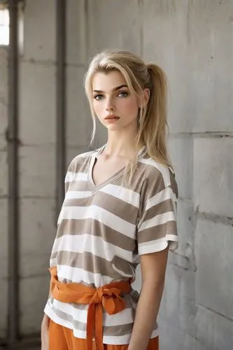 liberty cotton,cotton top,girl in overalls,horizontal stripes,striped background,poppy,in a shirt,tee,polo shirt,overalls,blonde woman,blonde girl,women clothes,linnet,marina,menswear for women,lycia,women's clothing,cool blonde,fashion shoot,Photography,Natural
