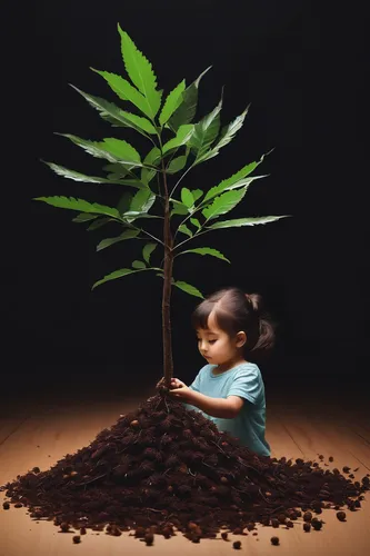 Craft a heartwarming story about a child and their beloved Castanea sativa sapling.,sapling,seedling,plant and roots,potted tree,money tree,conceptual photography,dwarf tree,planting,arabica,a young t