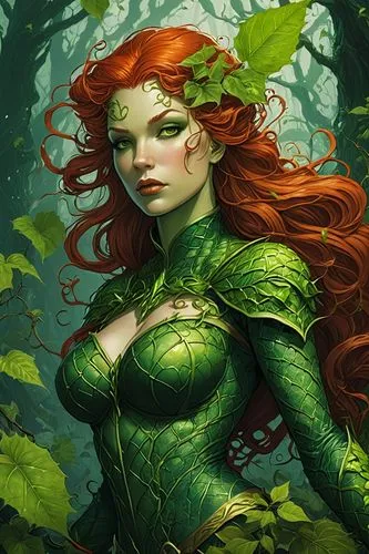 poison ivy,dryad,ivy,background ivy,merida,green wallpaper,rusalka,fae,the enchantress,fantasy portrait,flora,green aurora,druid,fantasy woman,natura,anahata,thorns,green skin,green,green mermaid scale,Illustration,Realistic Fantasy,Realistic Fantasy 04