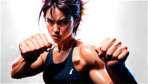 Fist clenched, punching pose, dynamic movement, intense expression, sweat droplets, muscular arm, fist impact, burst of energy, dramatic lighting, close-up shot, shallow depth of field, high contrast.