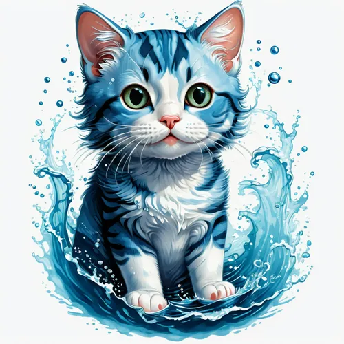 cat on a blue background,cat vector,cat with blue eyes,blue eyes cat,water splash,cat drinking water,watercolor cat,water splashes,water creature,water police,cartoon cat,cute cat,sea water splash,cat image,blue background,water wild,splash water,watery heart,calico cat,waterdrop,Illustration,Realistic Fantasy,Realistic Fantasy 19