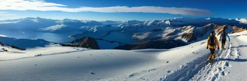 people riding skis down the side of a mountain,alpine panorama,couloir,ortler winter,aiguille du midi,schilthorn,mont blanc,Photography,General,Realistic