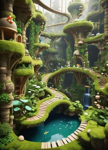 ecotopia,mushroom island,fairy village,mushroom landscape,bird kingdom,labyrinthian,fairy world,cartoon video game background,skylands,biopiracy,green valley,oasis,biomes,topia,green garden,platforming,biome,platformers,greenforest,bird bird kingdom,Unique,Pixel,Pixel 02