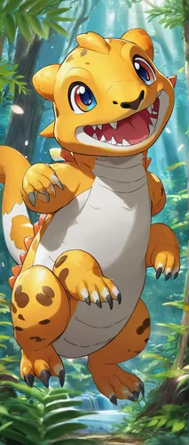 Imagine Agumon evolving in a lush forest with mystical creatures (Enchanting).,cynorhodon,philippines crocodile,dinokonda,muggar crocodile,missisipi aligator,bengalenuhu,charizard,kyi-leo,little croco