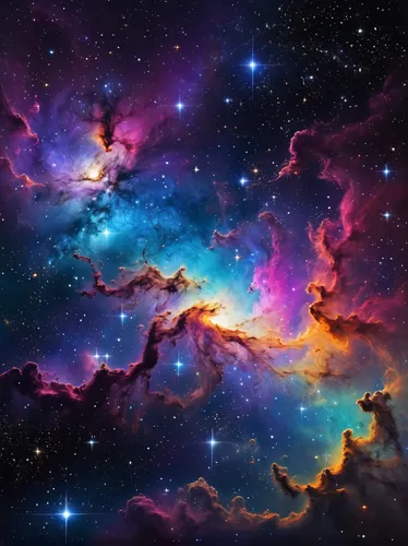 Create a serene galaxy background with colorful nebulas and twinkling stars,nebula,carina nebula,colorful stars,nebula 3,space art,lagoon nebula,colorful star scatters,emission nebula,dark nebula,fair