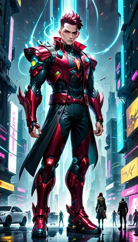 sci fiction illustration,cyberpunk,cyborg,red hood,3d man,red super hero,magneto-optical disk,cybernetics,magneto-optical drive,game illustration,cg artwork,brute,steel man,concept art,futuristic,big hero,electro,bolt-004,cyber,red matrix,Anime,Anime,General