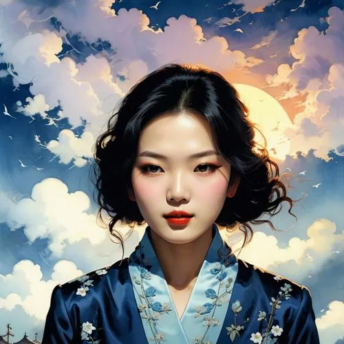 chuseok,yanzhao,kommuna,geisha girl,oriental girl,geisha,jianying,mulan,wenzhao,yangmei,xuebing,fantasy portrait,oriental princess,xiaomei,zhiyuan,yongjia,xiaofei,oriental painting,zhiwen,xueying,Illustration,Paper based,Paper Based 12