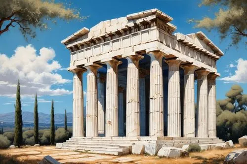 greek temple,ancient greek temple,roman temple,temple of diana,temple of hercules,artemis temple,parthenon,the parthenon,acropolis,doric columns,ancient olympia,athenian,celsus library,temple of poseidon,house with caryatids,ephesus,2nd century,ancient roman architecture,hellas,classical antiquity,Conceptual Art,Oil color,Oil Color 10