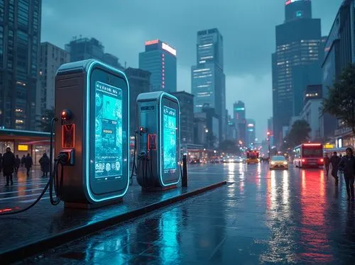 pay phone,payphones,phone booth,charging station,futuristic,guangzhou,mobifon,ev charging station,futuristic landscape,futuristic car,wet smartphone,parking machine,smart city,kiosks,taxi stand,electroluminescent,jcdecaux,charge point,shanghai,cyberpunk,Photography,General,Realistic