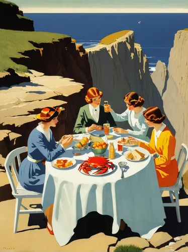 beach restaurant,sicilian cuisine,cream tea,placemat,travel poster,vintage illustration,mediterranean cuisine,mediterranean diet,italian poster,cuisine classique,vintage art,olle gill,greek food,outdoor dining,bouillabaisse,breton,mediterrenian,alpine restaurant,campania,tableware,Illustration,Retro,Retro 15