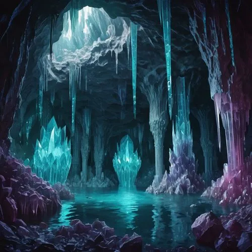 ice cave,blue cave,blue caves,the blue caves,underdark,ice castle,caverns,cavern,cavernosum,icewind,brygada,jotunheim,ice planet,cavernosa,alfheim,tunheim,cave,caves,labyrinthian,cave on the water,Illustration,Realistic Fantasy,Realistic Fantasy 47