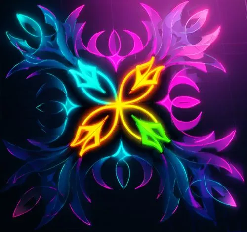 a stylized multi - colored floral design in the dark,flowers png,lotus png,cosmic flower,neon body painting,retro flower silhouette,crown chakra flower,Unique,Design,Logo Design