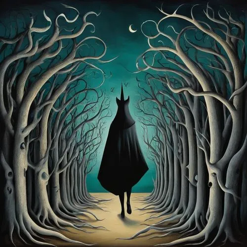 hare trail,hollow way,hooded man,black coat,the mystical path,animal lane,halloween illustration,chess piece,the witch,cloak,forest road,black cat,fantasia,pilgrim,witch broom,howling wolf,forest path,halloween black cat,fox and hare,the path,Illustration,Black and White,Black and White 07