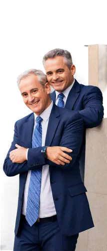 Two people, businessmen, middle-aged men, smiling faces, firm grip, hands clasped together, suits, white shirts, ties, formal wear, confident expressions, standing, urban background, morning light, sh