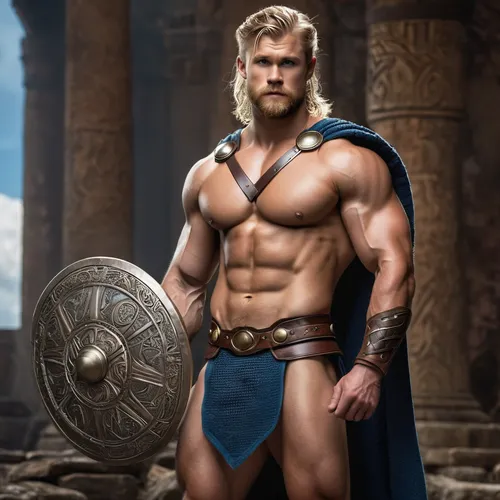 viking god, thor, massive pectoral, blond, perfect blue eyes, adorable, cute, handsome, perfect abs, short hairs, hairy chest, 19 years old,Adonis, massively muscular legs, full body view, ,barbarian,