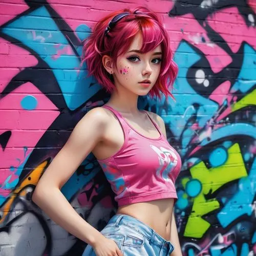 graffiti,phuquy,hip rose,hot pink,bright pink,punk,anime girl,mari makinami,pink hair,pink beauty,jin deui,nora,pink background,pi mai,realdoll,bodypaint,mina bird,pink,hong,lis,Conceptual Art,Graffiti Art,Graffiti Art 09