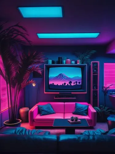 ufo interior,80's design,aesthetic,cabana,vapor,retro styled,neon,neon coffee,livingroom,neon cocktails,apartment lounge,luxe,living room,neon lights,neon light,cyberscene,electrohome,3d background,bungalow,cabanas,Conceptual Art,Fantasy,Fantasy 09