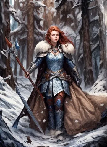 merida,female warrior,winterblueher,the snow queen,celtic queen,warrior woman,dwarf sundheim,fantasy portrait,suit of the snow maiden,ice queen,huntress,swordswoman,fantasy picture,fantasy woman,elsa,heroic fantasy,cg artwork,lone warrior,norse,nordic