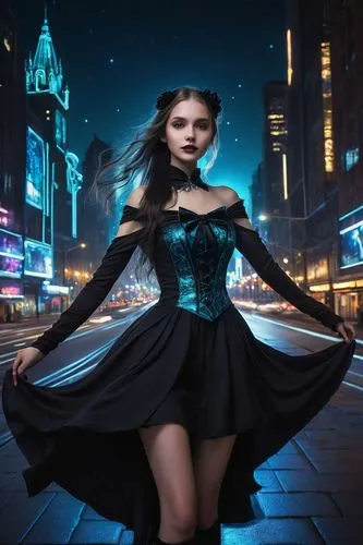 gothic dress,photo session at night,dress walk black,queen of the night,photoshop manipulation,cinderella,Photography,Artistic Photography,Artistic Photography 10