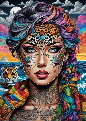 tig,tigra,asian tiger,bengal,zodiac sign leo,tigress,tigris,dmt,tiger,leos,samsara,bali,pachamama,rajah,imaginasian,psychedelia,psychedelic,asian vision,bodypainting,bodypaint,Illustration,Realistic Fantasy,Realistic Fantasy 39