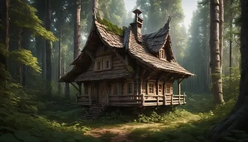 house in the forest,forest house,witch's house,little house,wooden house,small house,lonely house,fairy house,tree house,ancient house,log cabin,small cabin,wooden hut,log home,treehouse,treehouses,witch house,miniature house,traditional house,cabin,Conceptual Art,Fantasy,Fantasy 11