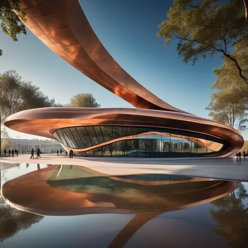 COPPER THEME, COPPER CLADDING,futuristic art museum,futuristic architecture,calatrava,santiago calatrava,futuristic landscape,mercedes-benz museum,archidaily,corten steel,school design,disney concert 