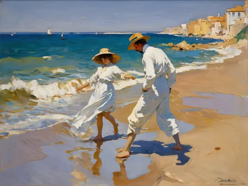 fishermen,italian painter,promenade,young couple,sailors,apulia,man at the sea,beach landscape,sun hats,people on beach,walk on the beach,panama hat,el mar,puglia,croquet,post impressionist,summer day,dancers,by the sea,breton,Conceptual Art,Graffiti Art,Graffiti Art 09