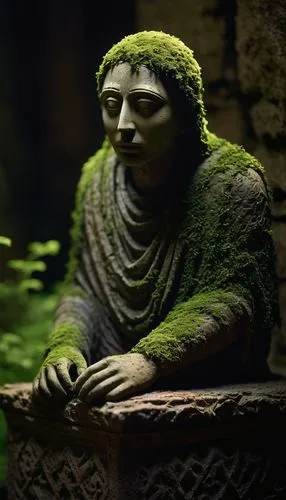 SCP-033, mysterious, abandoned, ancient, stone statue, pedestal, dimly lit, eerie atmosphere, dusty chamber, hidden underground, forgotten relic, intricate carvings, worn-out surface, moss-covered, my