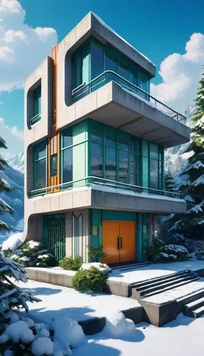 modern house,modern architecture,dreamhouse,cubic house,winter house,snow house,Illustration,Japanese style,Japanese Style 03