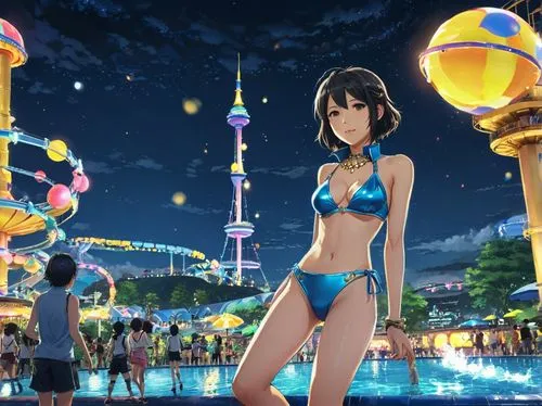 anime 3d,keijo,summer background,diamond lagoon,idolmaster,kanan,Illustration,Japanese style,Japanese Style 11