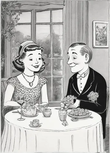 retro 1950's clip art,flapper couple,roaring twenties couple,vintage man and woman,as a couple,wedding soup,romantic dinner,french valentine,vintage illustration,1940s,roaring twenties,50s,twenties women,wedding banquet,st valentin,courtship,1950s,twenties,date,dating,Illustration,Black and White,Black and White 22