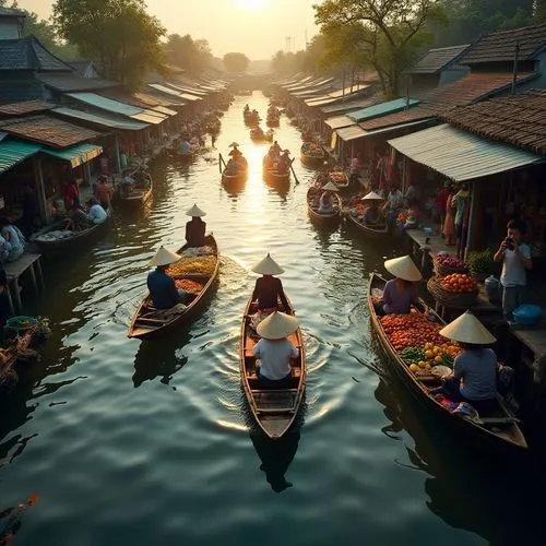 floating market,sampan,hanoi,varanasi,pedalos,row boats