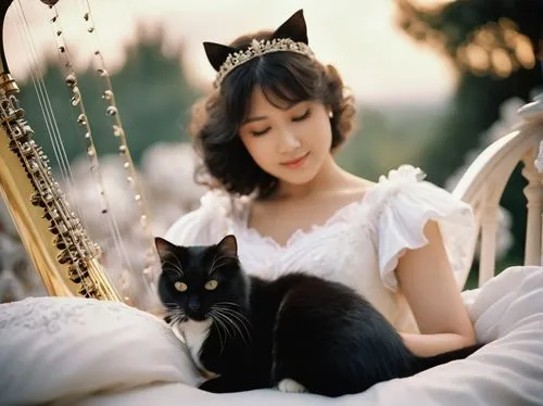 jiji the cat,vintage cat,wedding photo,chinese pastoral cat,doll cat,cat kawaii,pet black,cat lovers,japanese bobtail,cat ears,cute cat,black cat,bridal accessory,domestic cat,my beloved cat,silver wedding,two cats,melody,romantic portrait,vintage cats,Photography,Documentary Photography,Documentary Photography 02