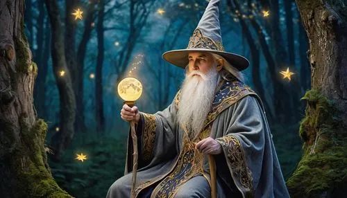 the wizard,wizard,gandalf,magus,magical,magical adventure,fantasy picture,magic hat,mage,magistrate,wizards,light bearer,albus,fantasy portrait,fairy tale character,divination,jrr tolkien,abracadabra,fantasy art,male elf,Illustration,Retro,Retro 13