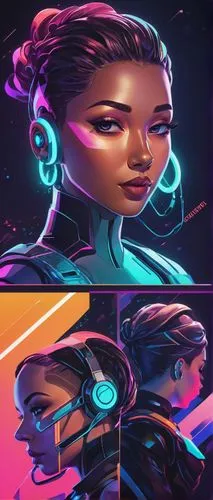 cyberpunk,symetra,vector girl,cg artwork,vector art,neon arrows,widowmaker,vector graphic,vector images,sci fiction illustration,steam icon,digiart,computer graphics,painting technique,futuristic,portrait background,vector illustration,tracer,neon ghosts,custom portrait,Unique,Design,Character Design